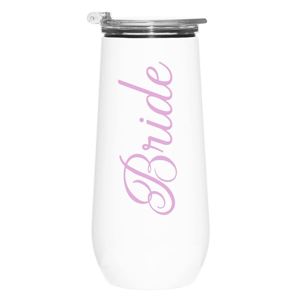 Slant Collections Champagne Tumbler with Lid Stainless Steel Stemless Champagne To-Go Cup, 12-Ounce, Bride