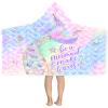 Bonsai Tree Mermaid Beach Towel, Mermaid Tail Towel for Girls with Hood, Kids Bath Hooded Poncho 30" x 50", Pink Scales Microfiber Absorbent Soft Bath Poncho Bathrobe for Swin Pool view 1