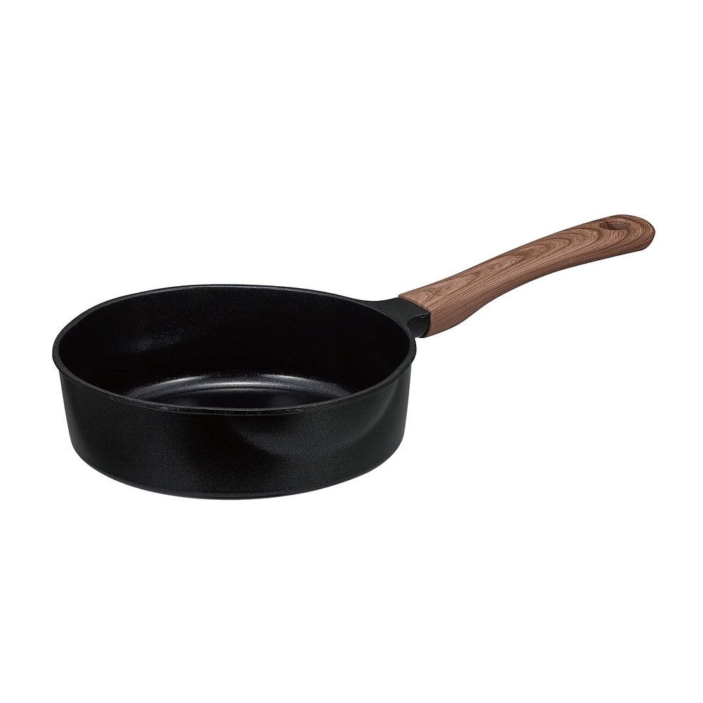 CB Japan MC copan Milk Pan, Induction Compatible, Ceramic Treatment, Wood Handle, Double Mouth, Black, 6.3 inches (16 cm), Mini Milk Pan
