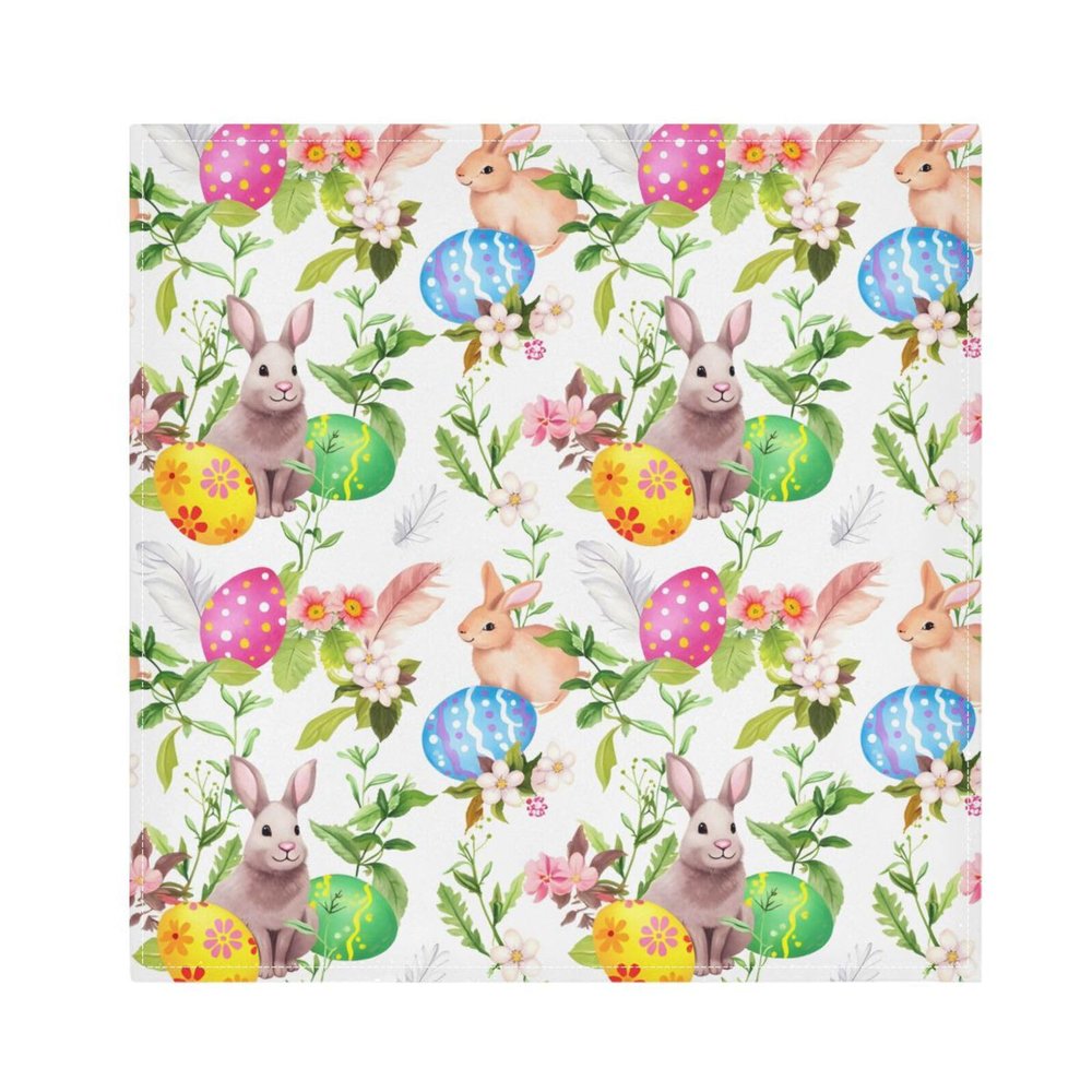 Easter Bunny Colored Eggs Cloth Napkins Washable Reusable Polyester Dinner Napkins 20 x 20 Inch for Home Weddings Parties Holiday Table Napkins Set of 1