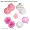 Donut Birthday Party Decorations, 9 Pieces Reusable Pink Round Donut Party Hanging Paper Lanterns, Supplies, Honeycomb Ball Paper Fan for Baby Shower Kids Birthday Home Decor view 2