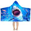 Bonsai Tree Shark Beach Towel, Shark Towel for Kids with Hood, Ocean Fishes Hooded Towel for Boys 30" x 50", Funny Sea Animals Microfiber Absorbent Soft Bath Towel Poncho Bathrobe for Swin Pool view 1