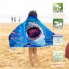 Bonsai Tree Shark Beach Towel, Shark Towel for Kids with Hood, Ocean Fishes Hooded Towel for Boys 30" x 50", Funny Sea Animals Microfiber Absorbent Soft Bath Towel Poncho Bathrobe for Swin Pool view 3