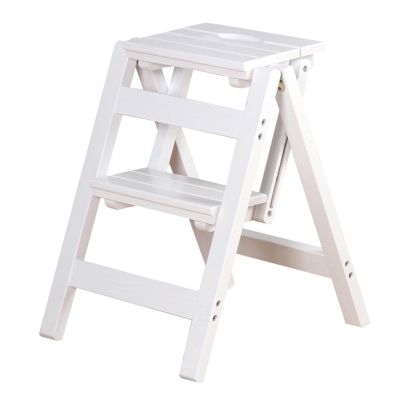 2 Step Ladder Stools Chair, Wooden Ladder Chair Rack Portable Step Folding Stool Perfect for Home, Office, Warehouse Moveable Bookshelf Plant Stand (Color : B)