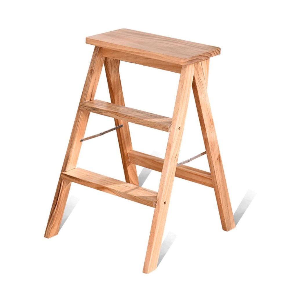 Folding Ladder Stools Wood 3 Step Chairs,Multi- Functional Convertible Folding Library Ladder Chair Home Decorative Shelf Counter Chair Small Foot Stools