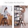 Folding Ladder Stools Wood 3 Step Chairs,Multi- Functional Convertible Folding Library Ladder Chair Home Decorative Shelf Counter Chair Small Foot Stools view 3