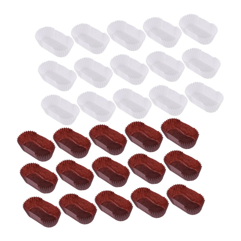 2000pcs Brushed Cake Tray Ice Cream Shop Coffee Shop Supplies Cake Paper Trays Oval Cake Cups Mini Muffins Brown Wrapping Paper White Cupcake Wrappers Foil Trays Baking Cake Gadget