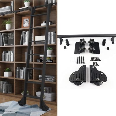 XFSHKJS Round Tube Mobile Ladder Track 3.3ft-20ft Library Rolling Ladder Full Set Hardware Kit (No Ladder) with Floor Roller Wheels, for Home/Indoor/Loft (Size : 3.3ft/100cm Track Kit)