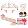 18th Birthday Decorations for Girls, Including Sash, Crown/Tiara, Candles, Cake Topper, 18th Birthday Gifts for Girls, Rose Gold Party Decor Supplies view 1