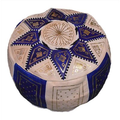 Pouf Hassock Leather Genuine Pouff Ottoman Footstool Medium Blue