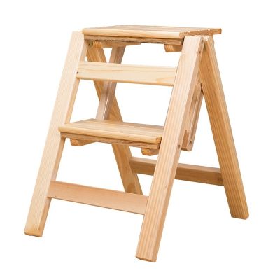 2 Step Ladder Stools Chair, Wooden Ladder Chair Rack Portable Step Folding Stool Perfect for Home, Office, Warehouse Moveable Bookshelf Plant Stand (Color : C)