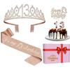 13th Birthday Decorations for Girls, Including Sash, Crown/Tiara, Candles and Cake Topper, Rose Gold Teen Girl Gifts for 13 Year Old Birthday Decorations view 1