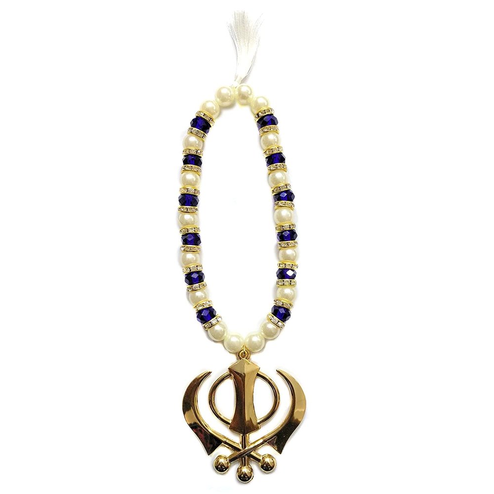 Imagine Mart Car Hanging Golden Khanda in Crystal Beads for Car
