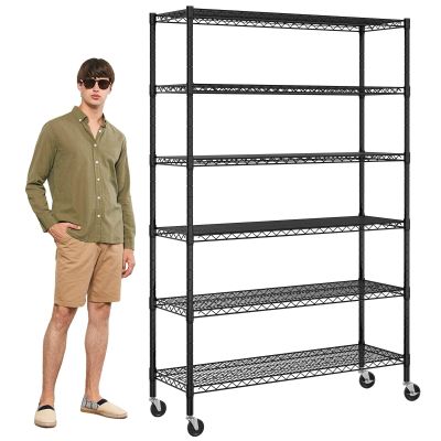 Dlewmsyic 6-Tier Heavy Duty Wire Shelving Unit - 6000lb Capacity, Adjustable NSF Metal Storage Rack with Wheels, 48" L18" W78" H for Garage, Pantry, Kitchen - Black