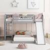 Harper & Bright Designs Low Bunk Bed Twin Over Twin, Wood Floor Bunk Bed with Slide and Ladder, L-Shape Bunk Bed for Kids Toddlers Teens Boys & Girls (Gray) view 3