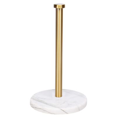 NearMoon Standing Paper Towel Holder, Kitchen Paper Towel Tissue Holder- for Bathroom Kitchen Countertop, Standard or Jumbo-Sized Roll Paper (with Marble Base, Brushed Gold)