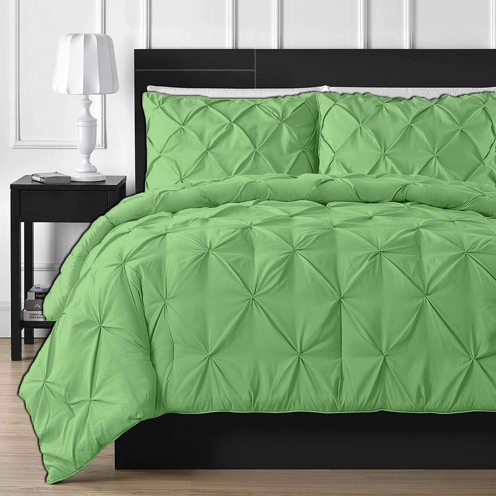 100% Cotton 600 Thread Count 5 Piece Pinch Pleated Duvet Set, 1 Piece Pinch Pleated Duvet Cover With Zipper Closure & Corner Ties And 4 Pillow Cover (King/California King Size, Sage)
