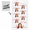 Artsadd Custom Photo Beach Towel Heartbeat Line Personalized Face Towels Bath Towels for Bathroom Swimming Outdoor Camping Sports Novelty Yoga Mat Oversized Big Blanket Gift for Boyfriend view 2