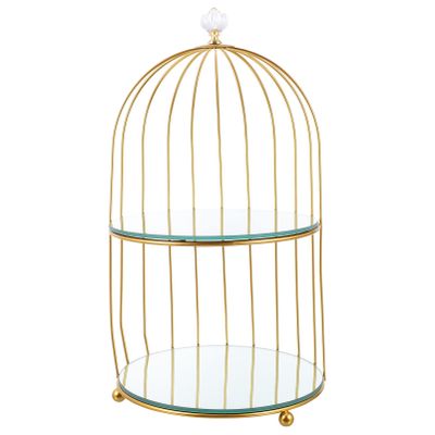 Beaupretty Decorative Tray Makeup Corner Rack Organizer Iron Bird Cage Shaped Double Layer Cosmetic Storage Shelf for Dresser Countertop Wire Vanity Basket 36x19. 6x19. 6cm Jewelry Tray