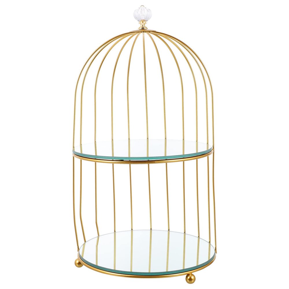 Beaupretty Decorative Tray Makeup Corner Rack Organizer Iron Bird Cage Shaped Double Layer Cosmetic Storage Shelf for Dresser Countertop Wire Vanity Basket 36x19. 6x19. 6cm Jewelry Tray