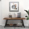 Oastreeful Storage Bench Industrial Rustic Wooden and Metal Entryway Shoe Boots Storage Rack Long Bench Seat for Hallway Bedroom Retro Brown Farmhouse Style view 3