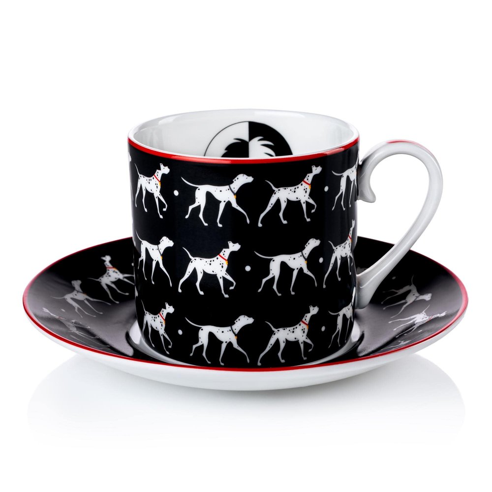The English Ladies Co Disney 101 Dalmatians Cruella Cup and Saucer, Fine Bone China, 15 15 7.5 cm, Multicolor
