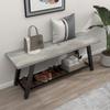 Oastreeful Grey Storage Bench Industrial Rustic Wooden and Metal Entryway Shoe Boots Storage Rack Long Bench Seat for Hallway Bedroom Rustic Farmhouse Style view 1