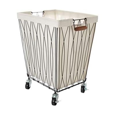 Artesa Verona Rolling Laundry Hamper Cart with Removable Canvas Bag, White and Black Large