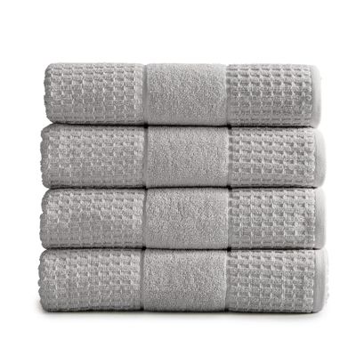 100% Cotton Super Soft Luxury Bath Towel Set | Quick-Dry and Highly Absorbent | Waffle Textured | 550 GSM | Includes 4 Bath Towels | Harper Collection (Light Grey)