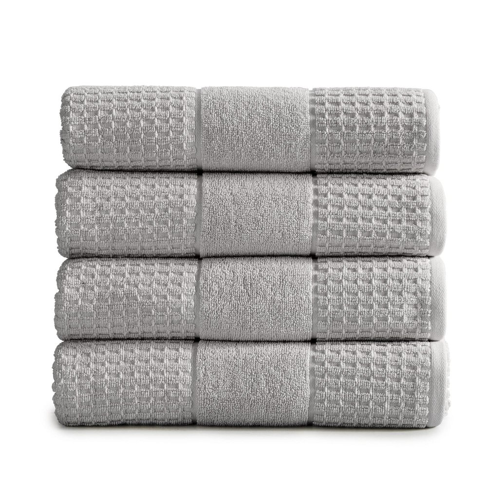 100% Cotton Super Soft Luxury Bath Towel Set | Quick-Dry and Highly Absorbent | Waffle Textured | 550 GSM | Includes 4 Bath Towels | Harper Collection (Light Grey)