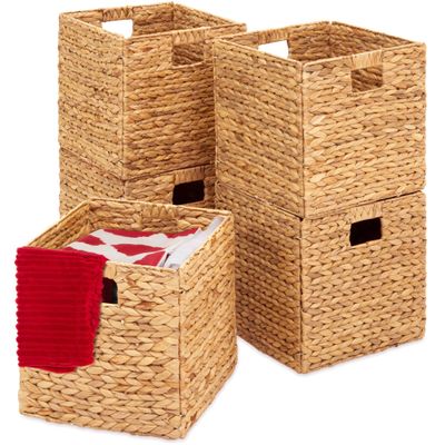 Best Choice Products 10.5x10.5in Pack of 5 Cube Storage Baskets, Water Hyacinth Multipurpose Collapsible Organizers, Handwoven Laundry Totes for Laundry, Living Room, Kids Room & Nursery - Natural