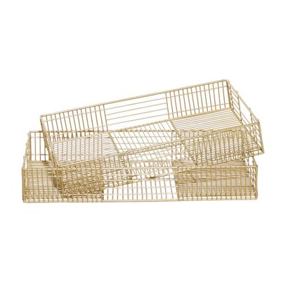 CosmoLiving by Cosmopolitan Metal Wire Tray, Set of 2 17", 19"W, Gold
