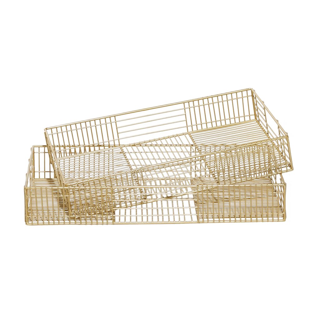 CosmoLiving by Cosmopolitan Metal Wire Tray, Set of 2 17", 19"W, Gold