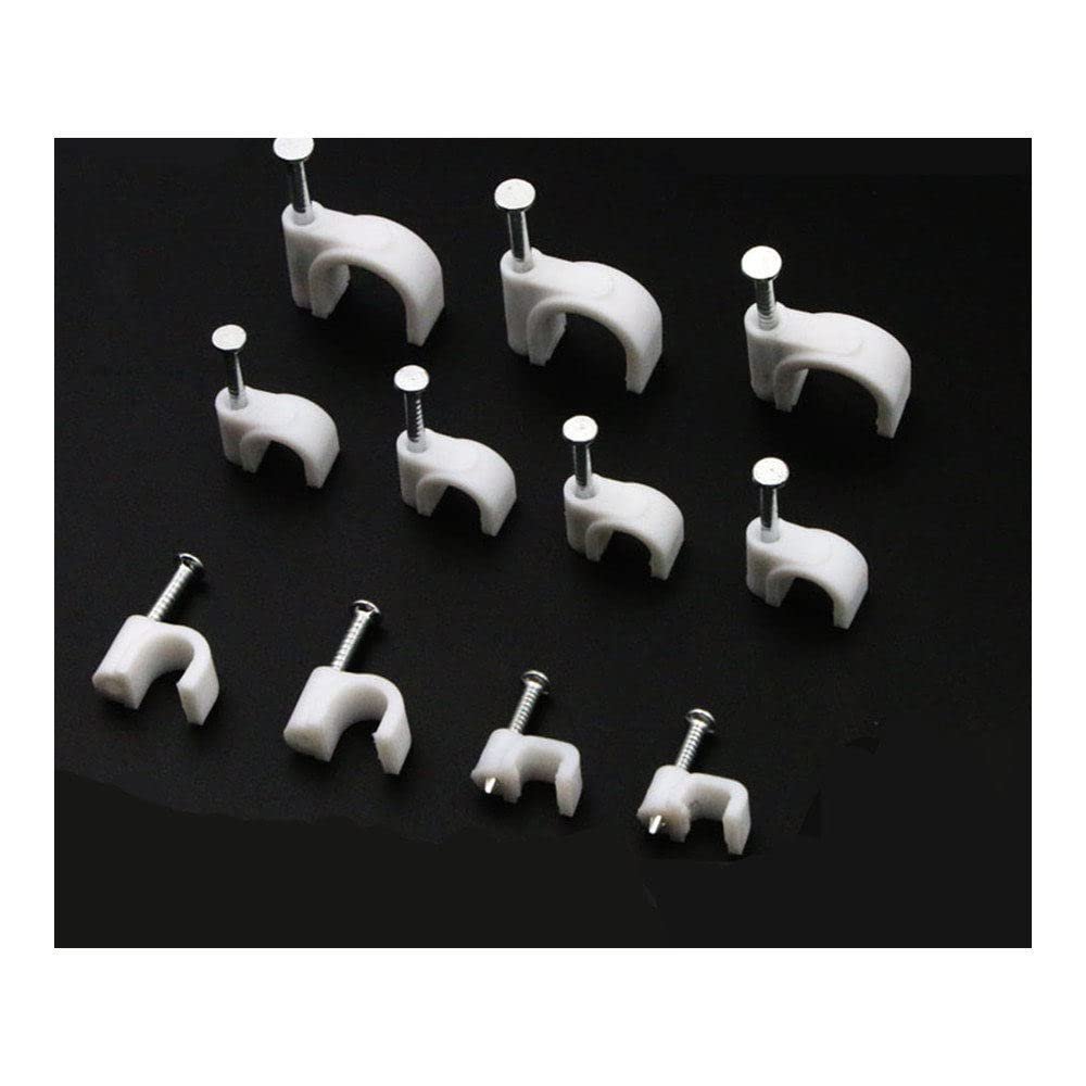 100pcs Cable Fixed 12mm Flat or Round or Circle Path Cable Clips with Nail Wire U Circle Cable Clamp with Nail