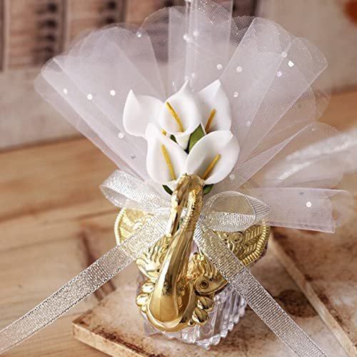 24pcs New Wedding Favor Boxes Acrylic Swan with Beautiful Lily Flower Wedding Gift Candy Favors Novelty Baby Shower Candy Boxes (Gold)