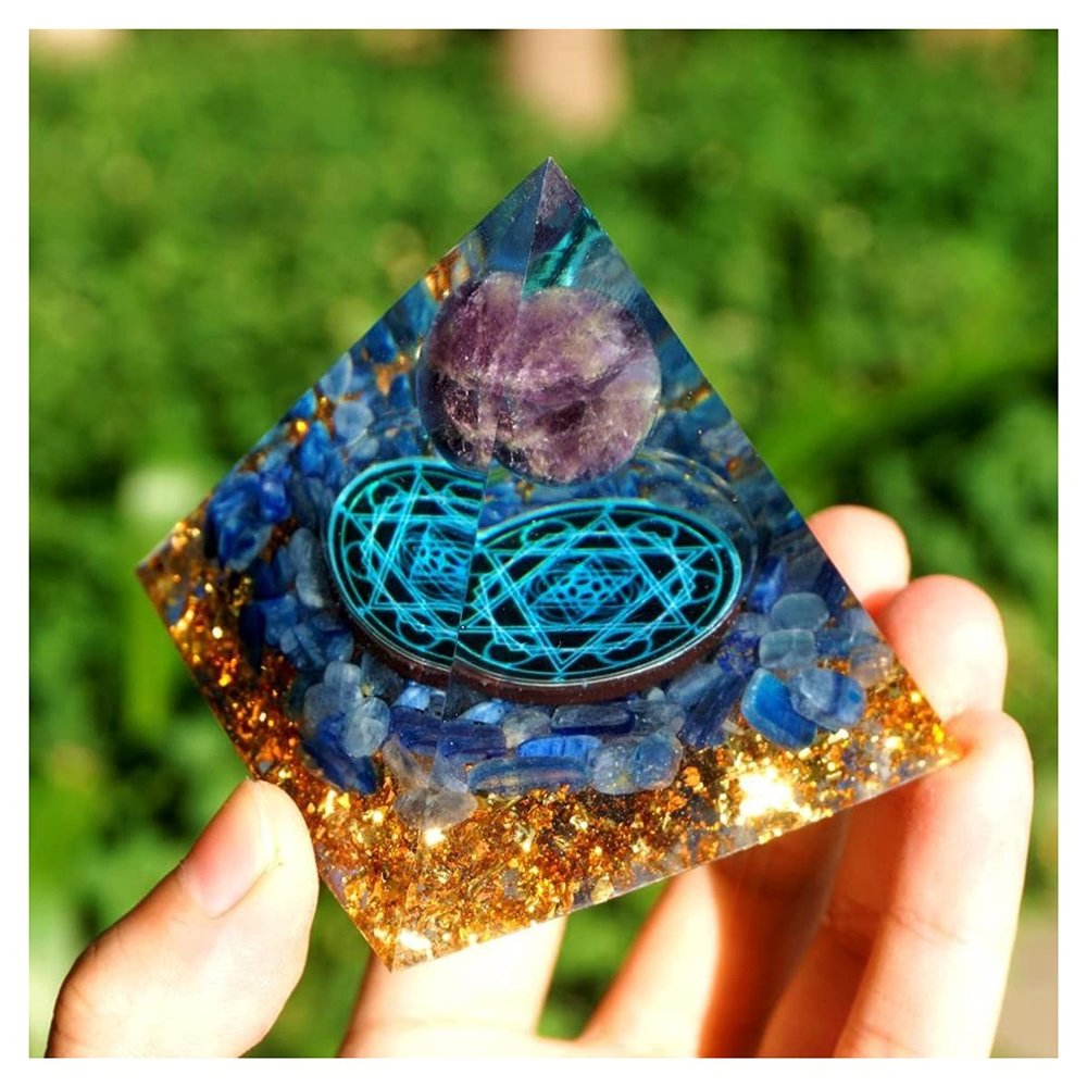 ZTBH Crystal Pyramid Handmade Amethyst Sphere Orgonite Pyramid Healing Crystals (Size : 60mm)