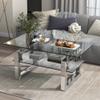 Yoglad 39.4" inch Coffee Table, Transparent Tempered Glass Accent Table with Double Layer, Rectangular Metal Frame Tea Table with Shelves, Home Dcor for Living Room, Dining Room (Silver) view 3