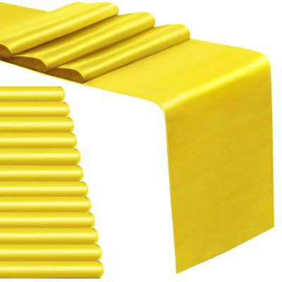 12 Pack Satin Table Runner 12 x 108 Inch Long Satin Table Runners for Wedding Banquet Graduations Birthday Party Decoration (Yellow)