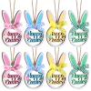 8 Pieces Easter Rabbit Tree Ornament Wooden Hanging Bunny Ornaments with Plaid Bow and Rope Wood Hollowed Out Easter Ornaments Cute Spring Hanging Decorative for Home Garden Decor (Cute) view 1