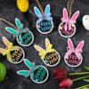 8 Pieces Easter Rabbit Tree Ornament Wooden Hanging Bunny Ornaments with Plaid Bow and Rope Wood Hollowed Out Easter Ornaments Cute Spring Hanging Decorative for Home Garden Decor (Cute) view 2