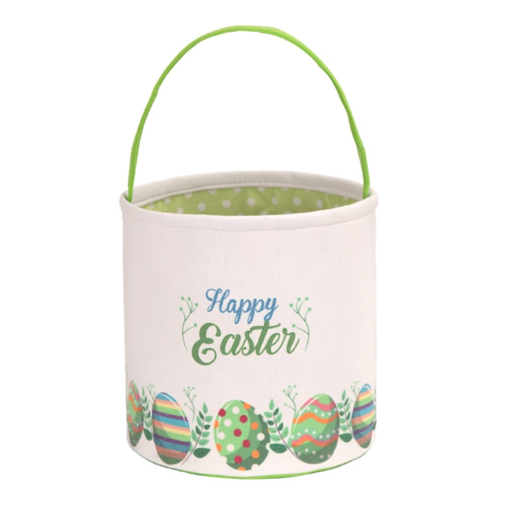 LessMo Easter Bunny Basket Egg Buckets Gifts Tote Bags, Canvas Cotton Green Cute Personalized Egg Hunt Basket Stuffers for Easter Party