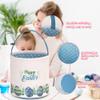 LessMo Easter Bunny Basket Egg Buckets Gifts Tote Bags, Canvas Cotton Blue Cute Personalized Egg Hunt Basket Stuffers for Easter Party view 3