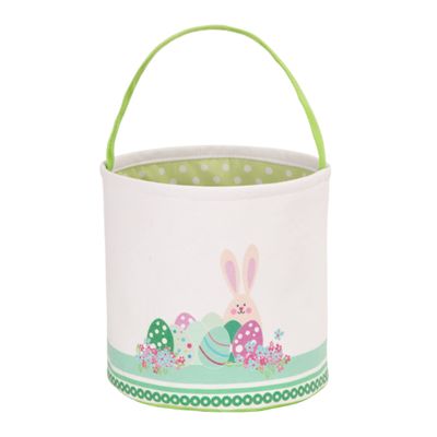 LessMo Easter Bunny Basket Egg Buckets, Green Cute Personalized Canvas Cotton Tote Bags Egg Hunt Basket for Easter Party Gifts