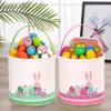 LessMo Easter Bunny Basket Egg Buckets, Green Cute Personalized Canvas Cotton Tote Bags Egg Hunt Basket for Easter Party Gifts view 4