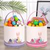 LessMo Easter Bunny Basket Egg Buckets, Purple Cute Personalized Canvas Cotton Tote Bags Egg Hunt Basket for Easter Party Gifts view 4