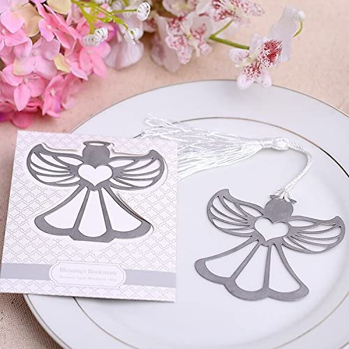 (50pcs/lot) Blessings Metal Angel Bookmark with a Lovely White Tassel Baby Christening Souvenir Wedding Favors