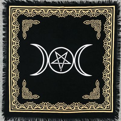 THE ART BOX Altar Tarot Cloths 36x36 Inch- Triple Goddess Pentagram Witchcraft Supplies Large Black Gold Sacred Tablecloth Spread Square Alter Pagan Spiritual Celestial Deck Cloth with Fringes
