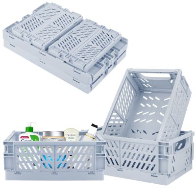 Weraher Plastic Baskets for Desk Organizing, Drawer Organizer, 2 Medium+2 Small Durable Folding Storage Crate for Home Kitchen Classroom Office Bedroom and Bathroom (Pink)