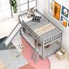 RUNNA Modern Twin Over Twin Low Bunk Bed with Convertible Slide and Ladder,Wooden Bunk Bed Frame with Safety Guardrails and Slats Support for Kids/Teens,No Box Spring Needed (Gray+Pine/MDF) view 3