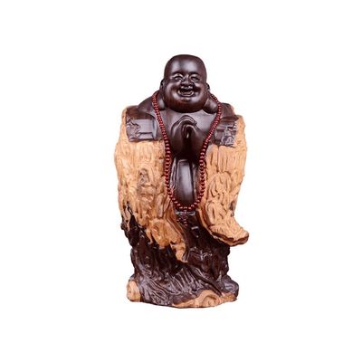 Buddha Statue Buddha Statue Solid Wood Carving Buddha Statue Laughing Buddha Statue Antique Home Zen Buddha Decor Crafts 5.91 Inches Art Deco Gifts